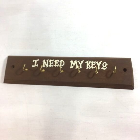 Homemade Small Key Rack Wooden Wall Hanging I Need My Keys Farmhouse Country Rus - Picture 1 of 3